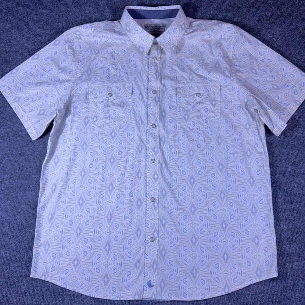 Cody James Mens XL Short Sleeve Western Pearl Snap Tribal Geometric Print Shirt